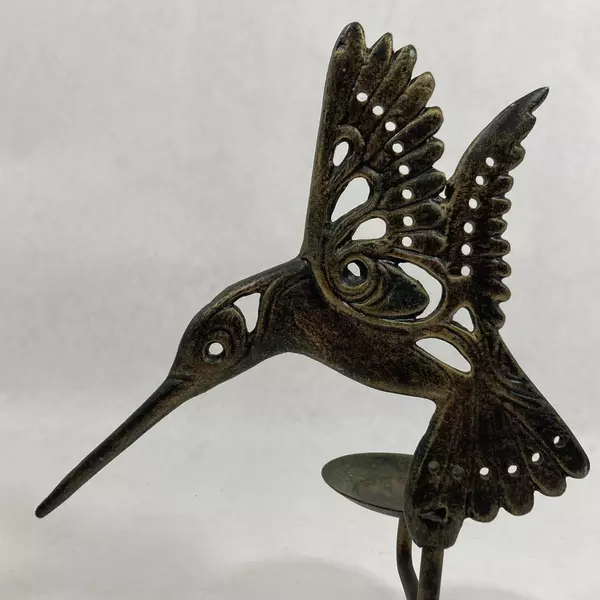 J C Land Bronze Hummingbird Pillar Candle Holder 8.5" Tall Home Decor
