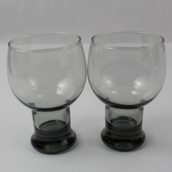 Lot of 2 Libbey Stax Smokey Gray Stemmed Goblet Stout Bar Glasses 5.25"