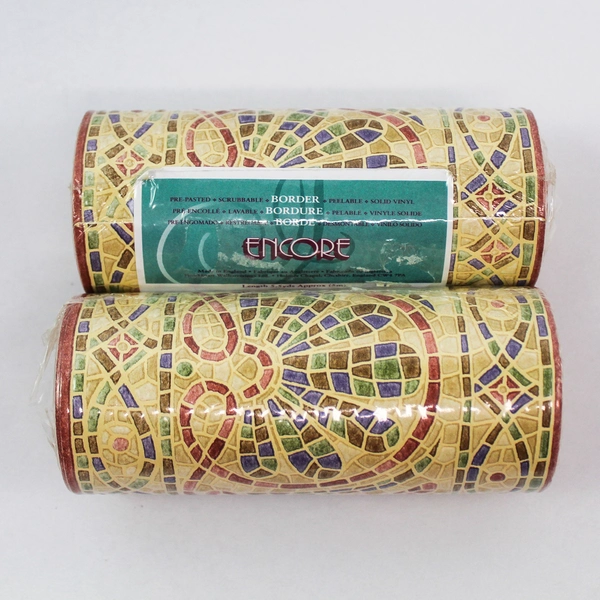 Lot of 2 Encore Wallpaper Border Rolls 5.5 Yards Beige Mosaic Textured KB39004B