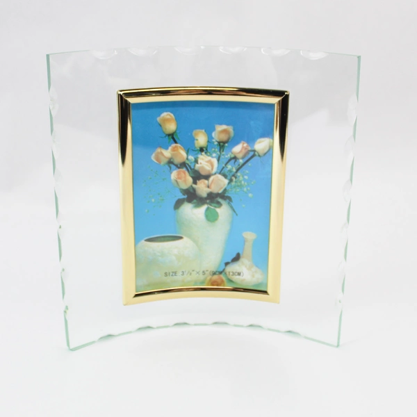 Giftco Glass Photo Frame Clear Gold Trim Holds 3.5x5 Inch Photo Home Decor