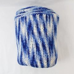 Vintage Handmade Knit Crochet Throw Blanket Blue White 66.5" Pre-Owned Cozy