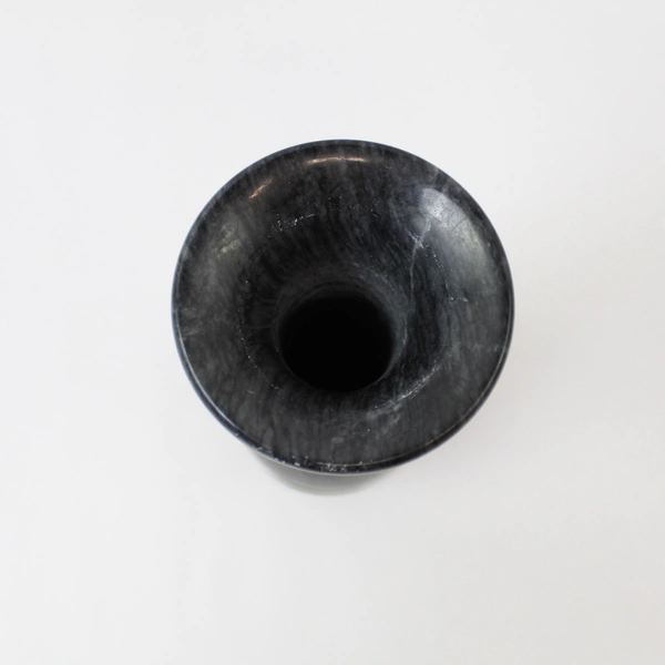 Black Marbled Bud Vase with Etched Bamboo Design 9" Tall Decorative Pottery