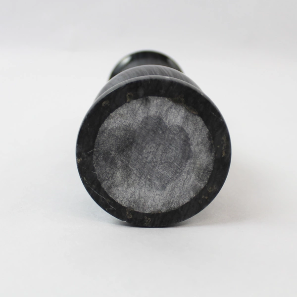 Black Marbled Bud Vase with Etched Bamboo Design 9" Tall Decorative Pottery