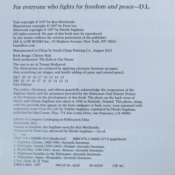 Passage To Freedom The Sugihara Story Ken Mochizuki PB 2013 Lee & Low Books