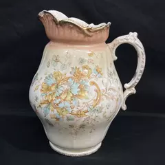 Antique S.F. Co Simon Fielding 13" Porcelain Pitcher Blue Gold Floral Chip