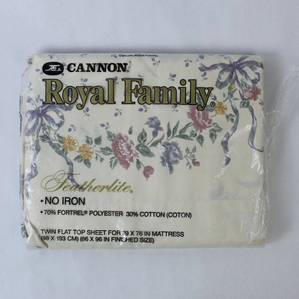 Vintage Cannon Royal Family Twin Flat Sheet Cream Floral 66x96 New Packaging