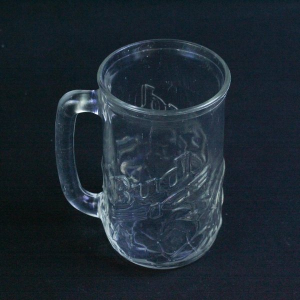 Vintage 1990s Budweiser Clear Glass Mug 3D Handle Barware Drinkware Pre-Owned