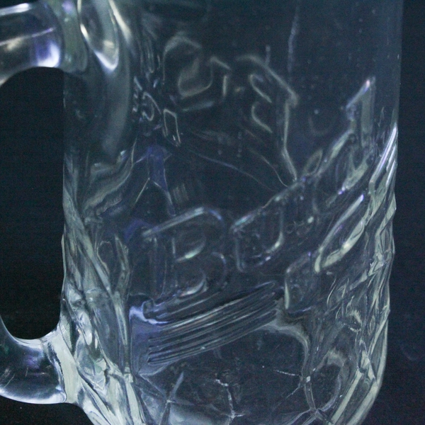 Vintage 1990s Budweiser Clear Glass Mug 3D Handle Barware Drinkware Pre-Owned
