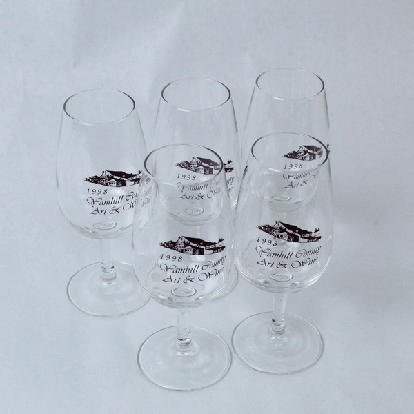 Lot of 5 Vintage 1998 Yamhill County Art & Wine Glasses McMinnville Oregon