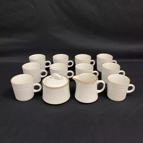 Sunmarc 13-Piece Stoneware Set 10 Mugs Creamer Sugar Bowl Beige Japan
