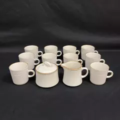 Sunmarc 13-Piece Stoneware Set 10 Mugs Creamer Sugar Bowl Beige Japan