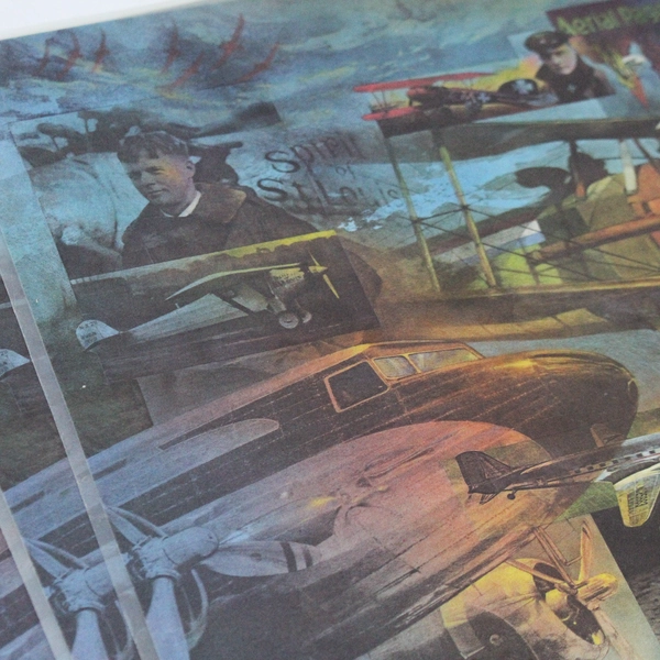 Lot of 7 General Electric Credit Vintage Plastic Aircraft Pilot Placemats 11x17"