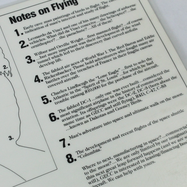 Lot of 7 General Electric Credit Vintage Plastic Aircraft Pilot Placemats 11x17"