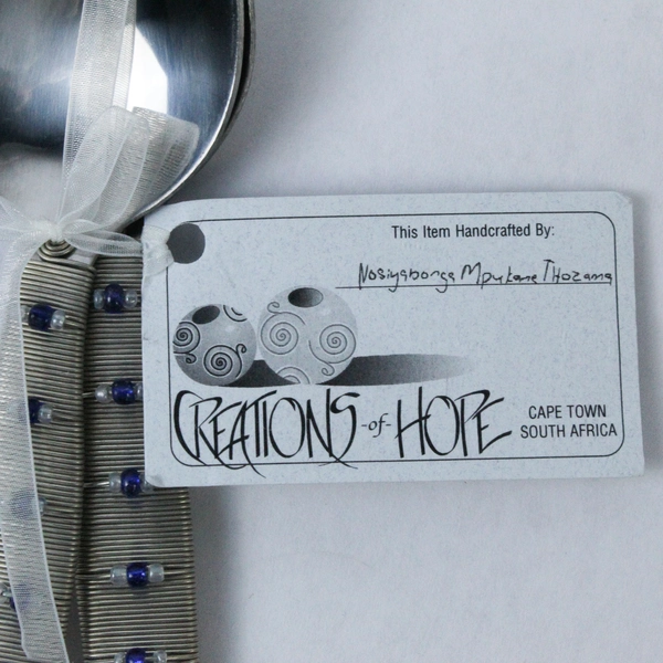 Vtg Creations of Hope Handcrafted African Salad Spoon Fork Set Beaded Handles