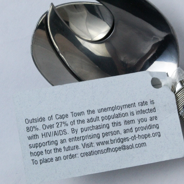 Vtg Creations of Hope Handcrafted African Salad Spoon Fork Set Beaded Handles