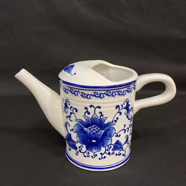 Gerson International Ceramic Pitcher 6.5" White Cobalt Blue Floral Vintage