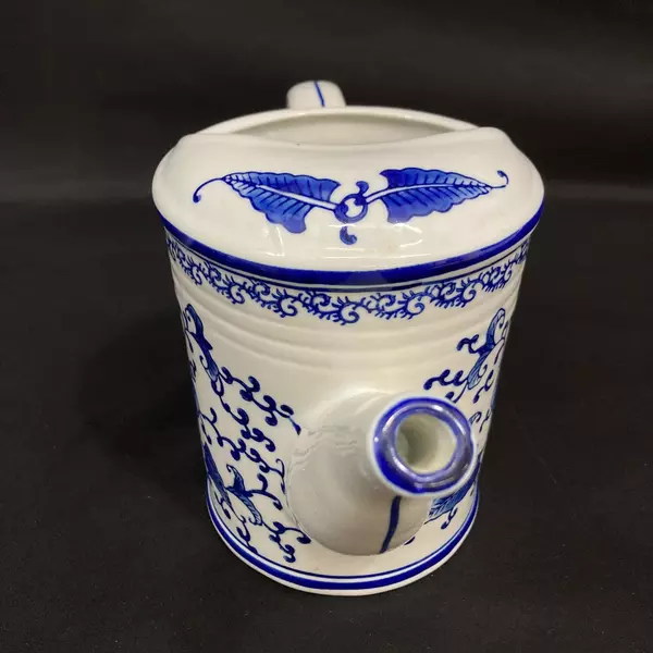 Gerson International Ceramic Pitcher 6.5" White Cobalt Blue Floral Vintage