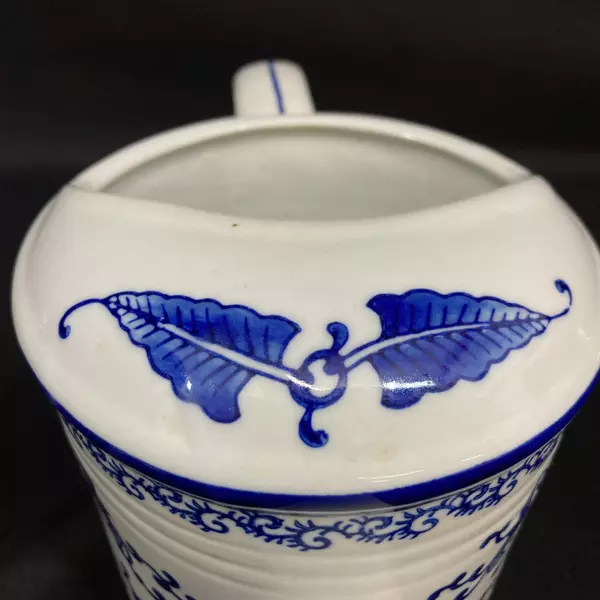 Gerson International Ceramic Pitcher 6.5" White Cobalt Blue Floral Vintage