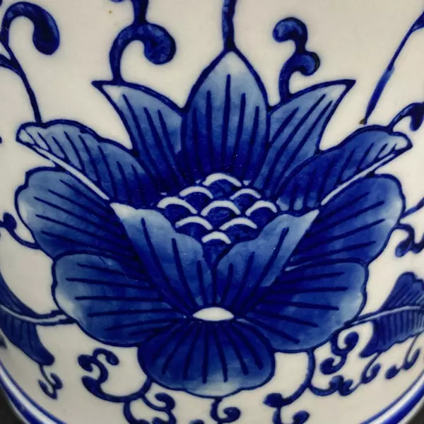 Gerson International Ceramic Pitcher 6.5" White Cobalt Blue Floral Vintage