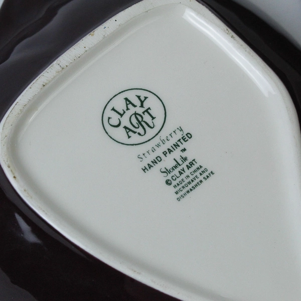 Lot of 2 Hand Painted Strawberry & Brown Square Ceramic Clay Art Dishes