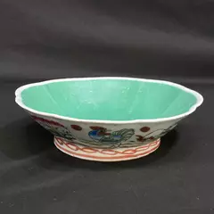 19th Century Nyonya Rooster & Flower Porcelain Bowl 8" Diameter