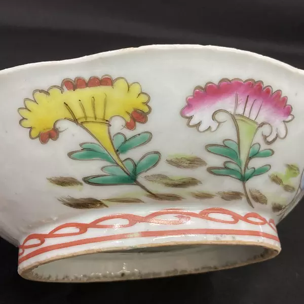 19th Century Nyonya Rooster & Flower Porcelain Bowl 8" Diameter