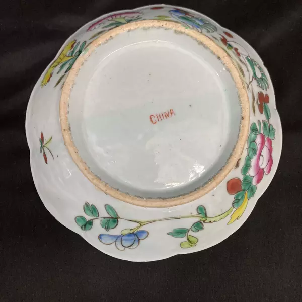 19th Century Nyonya Rooster & Flower Porcelain Bowl 8" Diameter
