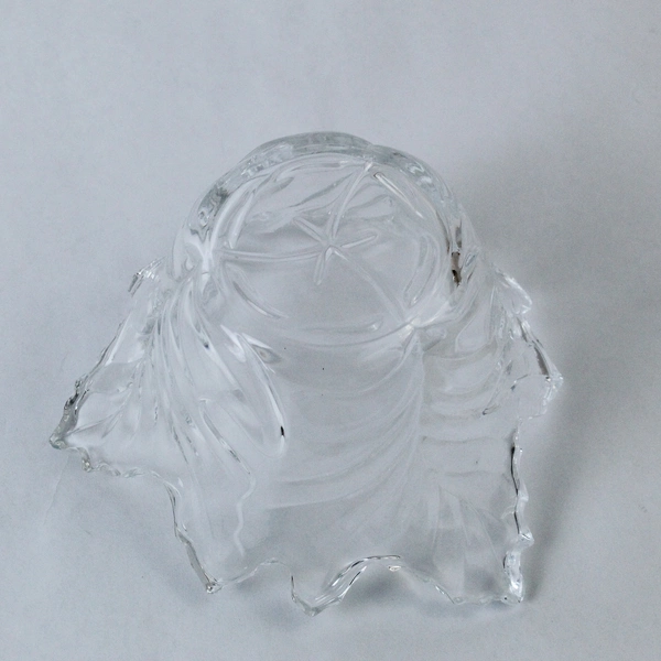 Vintage Clear Cut Glass Leaf Serving Bowl Scalloped Rim 7" Diameter Chipped Edge