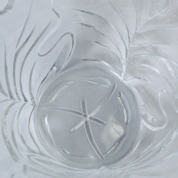 Vintage Clear Cut Glass Leaf Serving Bowl Scalloped Rim 7" Diameter Chipped Edge