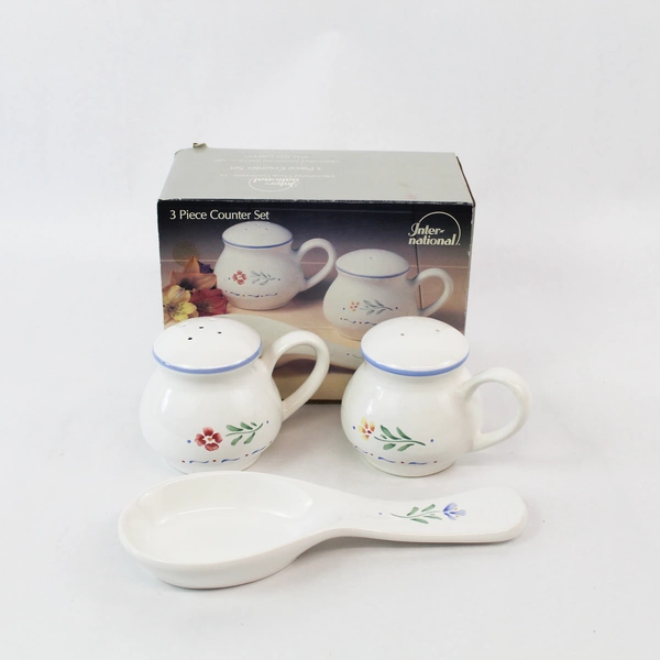 International China 3 Piece Greta Spoon Rest & Salt Pepper Shakers Set