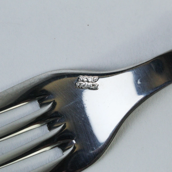 Scof France Vintage Stainless Steel Fork Purple Marbled Handle 8.5" Flatware