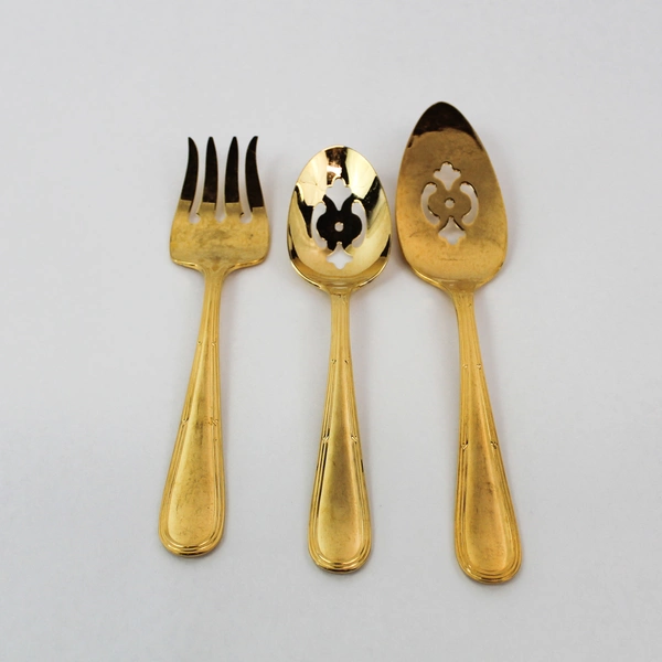 Lot of 3 Gold Tone Oneida Silversmiths Serving Spoon Fork Pie Server Set