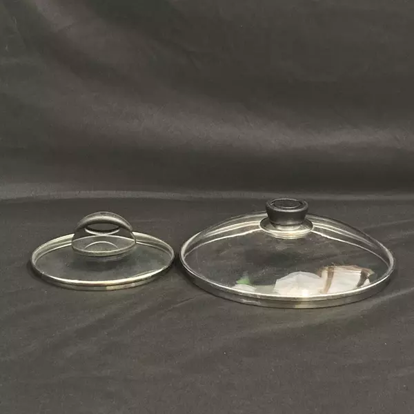 Lot of 2 Glass Saucepan Replacement Lids 6.25" & 9.5" Black Handles Vent Hole