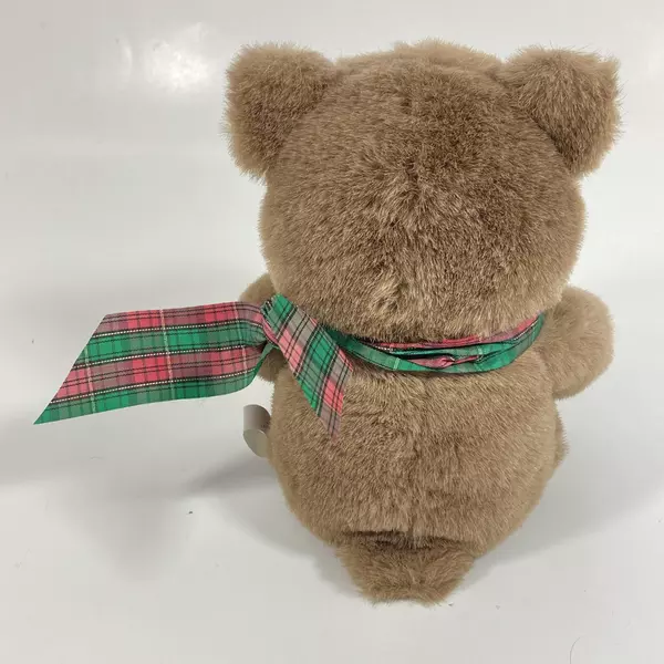 Vintage Kinderfriends Brown Plush Teddy Bear 7.5" with Plaid Ribbon Soft Toy