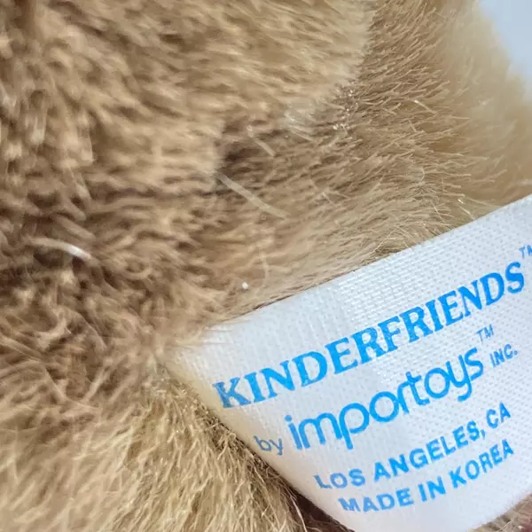 Vintage Kinderfriends Brown Plush Teddy Bear 7.5" with Plaid Ribbon Soft Toy