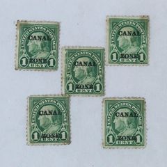 Lot of 5 Canal Zone 1924 One Cent Green Overprinted Stamps - Franklin