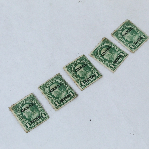 Lot of 5 Canal Zone 1924 One Cent Green Overprinted Stamps - Franklin