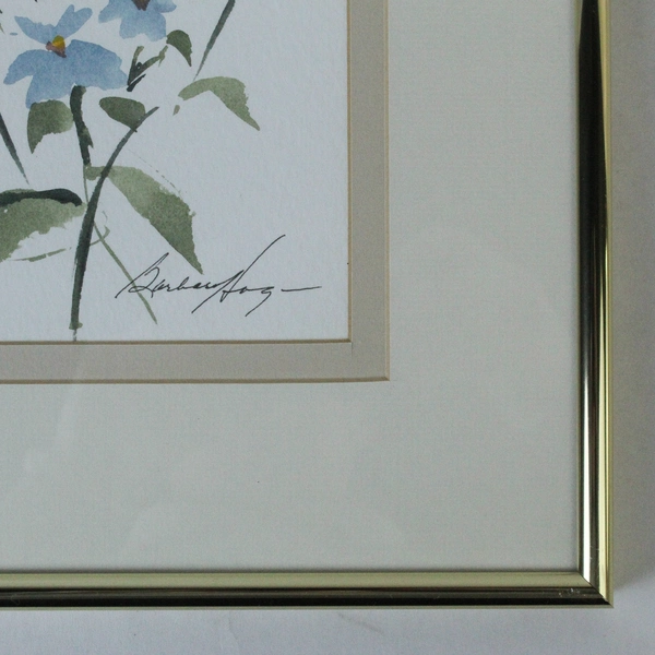Set of 2 Signed Barbara Hagan Watercolor Flower Paintings in Gold Frames