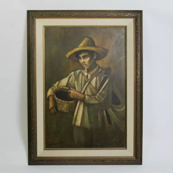 Original Framed Chuck Oberstein Oil Painting Hispanic Man in Sombrero 34"x45.5"