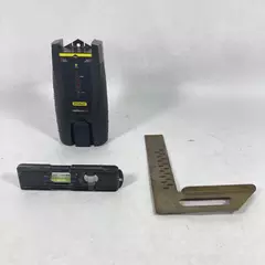 Lot of 3 Vintage Carpentry Tools Square Stud Finder Mini Level Rusted