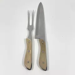 R.S. Stainless 9" Chef's Knife & Meat Fork Wood Handle Full Tang Cutlery Set