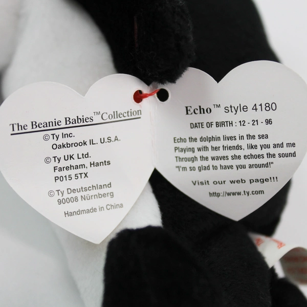 1996 Ty Beanie Baby Echo the Dolphin Waves the Whale Tag Style 4180 Oddity