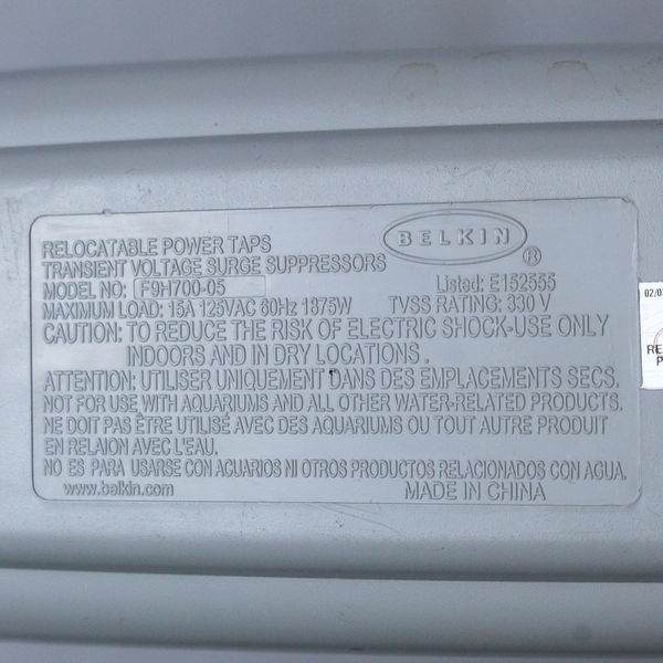 Belkin 7 Outlet Surge Master Power Strip F9H700-05 Protector