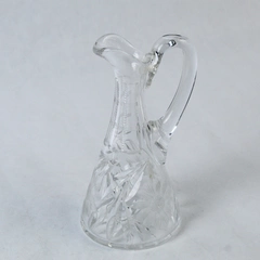 Clear Glass Etched Floral Cruet Decanter With Handle 6" Tall Pre-Owned Crack