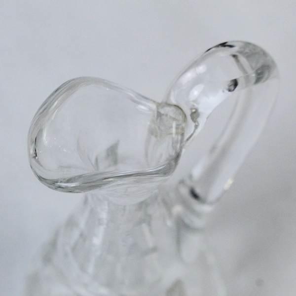 Clear Glass Etched Floral Cruet Decanter With Handle 6" Tall Pre-Owned Crack