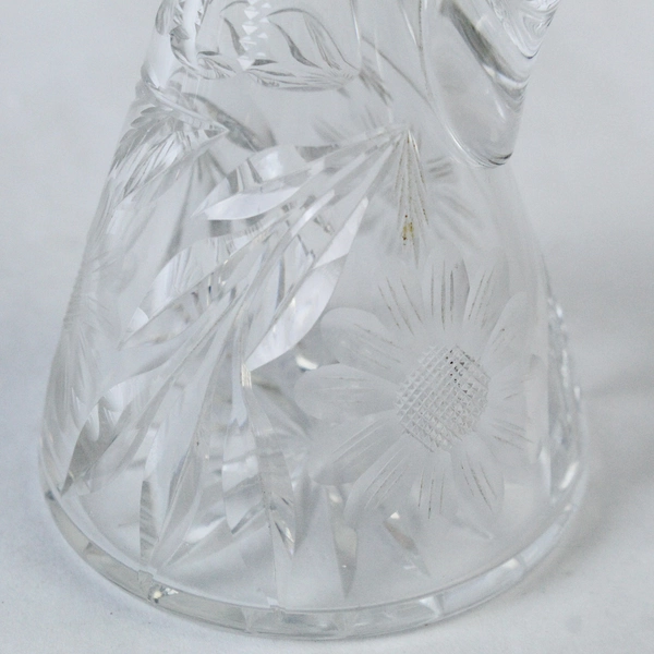 Clear Glass Etched Floral Cruet Decanter With Handle 6" Tall Pre-Owned Crack