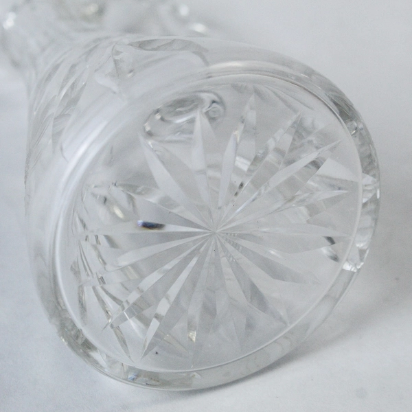 Clear Glass Etched Floral Cruet Decanter With Handle 6" Tall Pre-Owned Crack