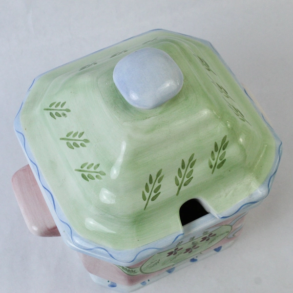 At Home International Trish Richman Pink Green Teapot Serving Bowl Lid Ladle