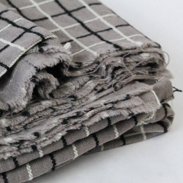 Woven Brown Black Plaid Fabric 56" x 33" Medium Weight Pre-Owned Craft Material