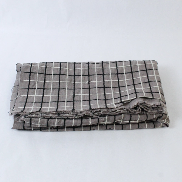 Woven Brown Black Plaid Fabric 56" x 33" Medium Weight Pre-Owned Craft Material